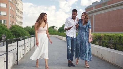 Three fiends laughing and walking Vídeos de archivo 202239186