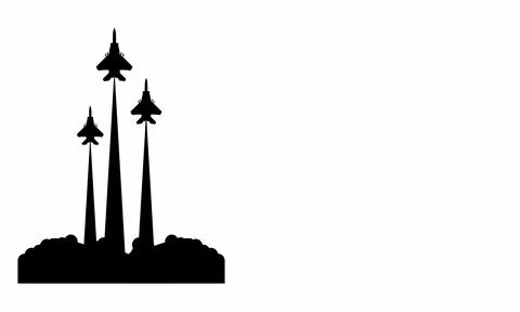 Three Fighter Jets Taking Off Silhouette Vector Icon: Black and White Minimalist Stock Illustration
