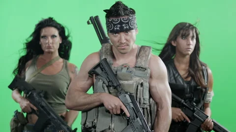 Three Fighters Stand Ready For a Fight In Front Of A Green Screen. Stock Footage 45921787