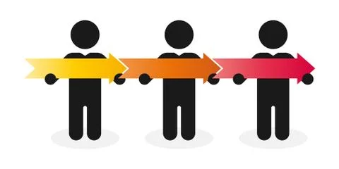 Three figure holding in hands colored arrows Stock Illustration