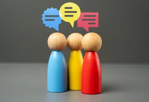 Three figures of people in active discussion and communication. Teamwork and  Stock Photos