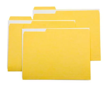 Three file folders with papers isolated on white, top view Stock Photos