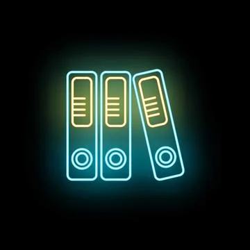 Three file folders in a row glowing with neon light Stock Illustration