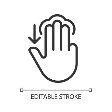 Three finger touch downwards pixel perfect linear icon Stock Illustration