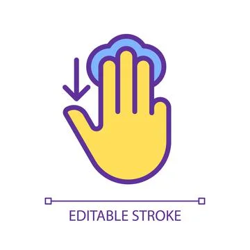 Three finger touch downwards pixel perfect yellow RGB color icon Stock Illustration