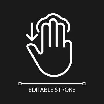Three finger touch downwards pixel perfect white linear icon for dark theme Stock Illustration