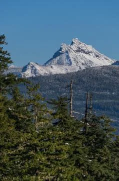 Three-Fingered Jack covered with snow. Oregon Cascades. Stock Photos