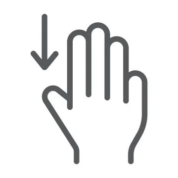 Three fingers drag down line icon, gesture and hand, scroll down sign, vector Stock Illustration