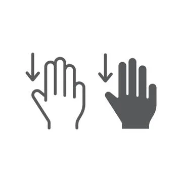 Three fingers drag down line and glyph icon, gesture and hand, scroll down sign Stock Illustration