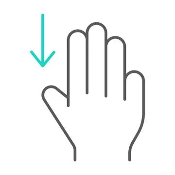 Three fingers drag down thin line icon, gesture and hand, scroll down sign Stock Illustration