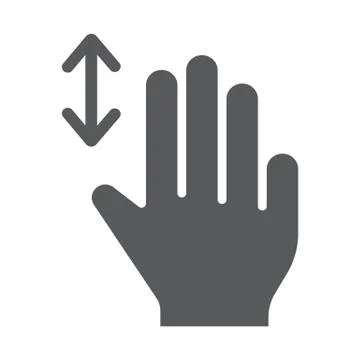 Three fingers vertical scroll glyph icon, gesture and hand, flick sign, vector Stock Illustration