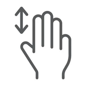 Three fingers vertical scroll line icon, gesture and hand, flick sign, vector Stock Illustration