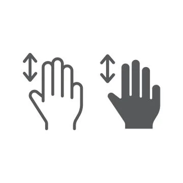 Three fingers vertical scroll line and glyph icon, gesture and hand, flick sign Stock Illustration