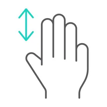 Three fingers vertical scroll thin line icon, gesture and hand, flick sign Stock Illustration