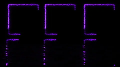 Three fire-burning square frames moving glowing black reflection Stock Footage 274429540
