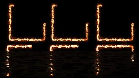 Three fire-burning square frames moving glowing black with its reflection. .. Illustrazione stock