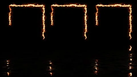 Three fire-burning square frames moving glowing black with its reflection. .. Illustrazione stock