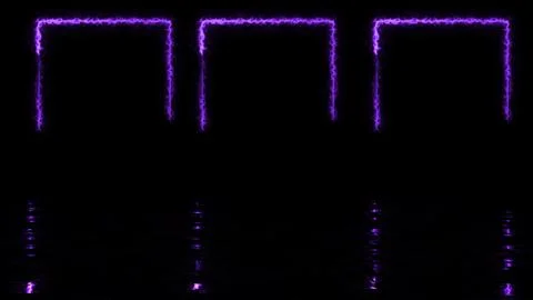 Three fire-burning square frames moving glowing black with its reflection. .. Illustrazione stock