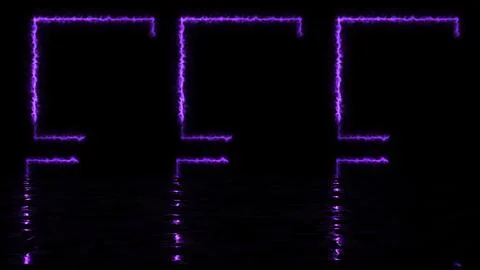 Three fire-burning square frames moving glowing black with its reflection. .. Illustrazione stock