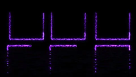 Three fire-burning square frames moving glowing black with its reflection. .. Illustrazione stock