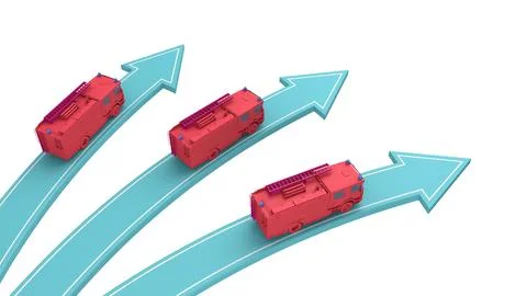 Three fire engine go in different directions Stock Illustration