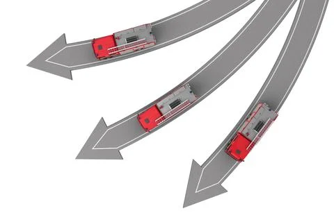 Three fire engine go in different directions Stock Illustration