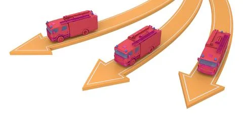 Three fire engine go in different directions Stock Illustration