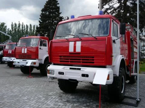 Three fire trucks Stock Photos