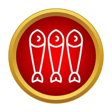 Three fish line art icon in red circle Stock Illustration