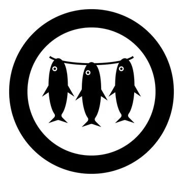 Three fish silhouette fishs icon in circle round black color vector illustr.. Illustrazione stock