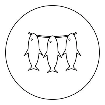 Three fish silhouette fishs icon in circle round black color vector illustr.. Stock Illustration