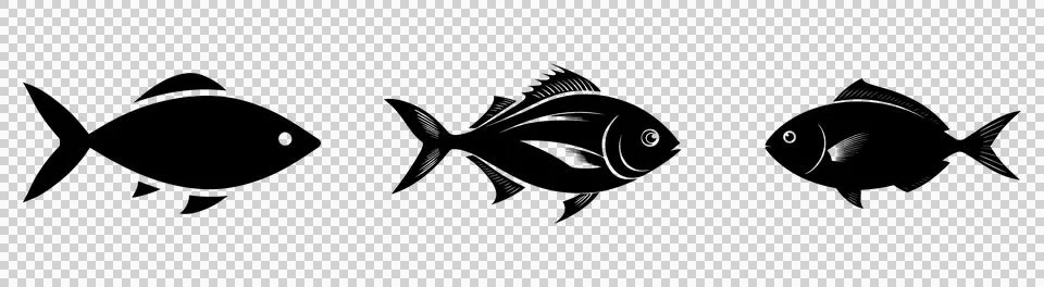 Three fish silhouettes. Isolated fish icons. Stock Illustration