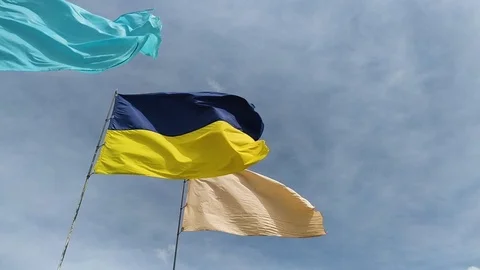 Three flags: blue, white and flag of ukraine Stock Footage 112753744