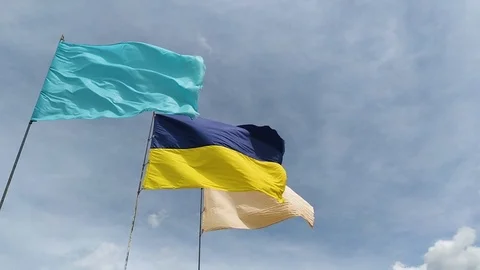 Three flags: blue, white and flag of ukraine 스톡 동영상 112753757
