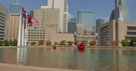 Three Flags at City Hall in Downtown Dallas Video stock 55969194