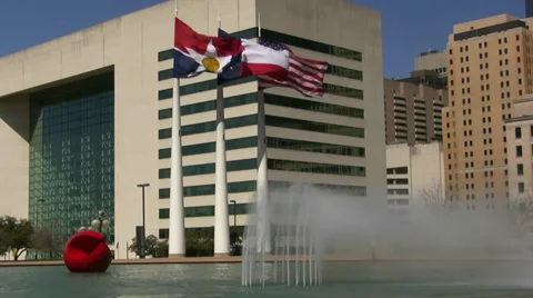 Three Flags City Hall Water Fountain Dallas Texas Video stock 36576508