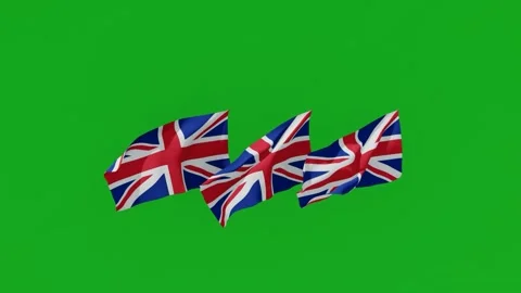 Three flags of England side by side on a green screen shaking and blowing in the Stock Footage 205199384