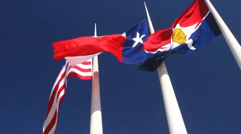 Three Flags fluttering against dark blue sky Video stock 60797731