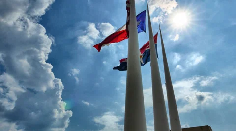 Three Flags fluttering in the wind Video stock 55812042