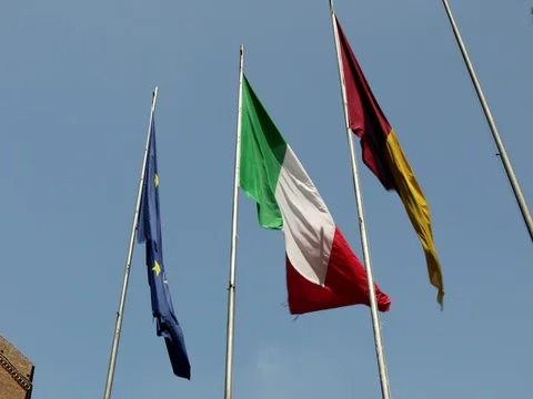 Three flags flying in the wind Stock Footage 74551878