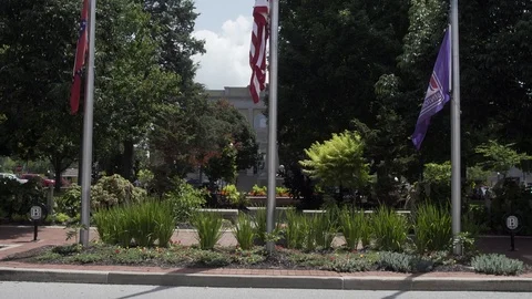 Three Flags Stand At Half Mast Stock Footage 87399674