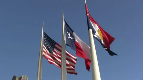 Three Flags On Windy Day Dallas Texas Stock Footage 36640984