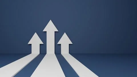 Three flat arrows up, concept of business target reach, 3D rendering illustra Stock Illustration