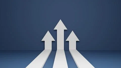Three flat arrows up, concept of business target reach, 3D rendering illustra Stock Illustration