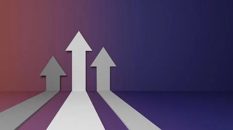 Three flat arrows up on gradient background 3D rendering illustration Stock Illustration