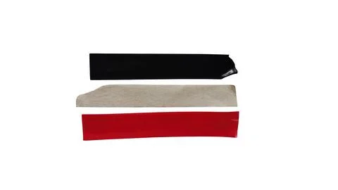Three flat fabric strips in black, beige, and red Stock Photos