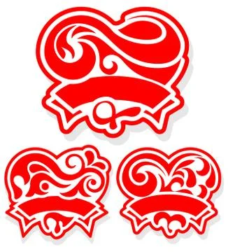 Three flat heart with ribbon Stock Illustration