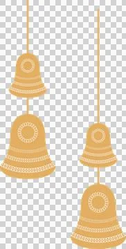 Three flat vector bells are hanging with transparent background, featuring Stock Illustration