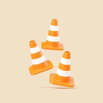Three Floating Orange Safety Cones on Beige Background Stock Illustration