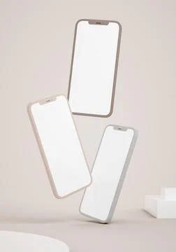 Three floating phones blank screen mockup for app design presentations. Appli 스톡 일러스트